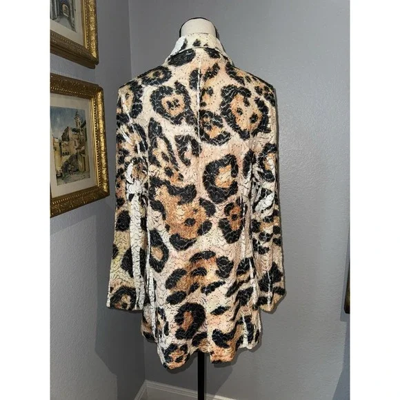 Leopard Lace Jacket Artsy Hippie Boho XL Sequins Animal Print Blazer Origami - Picture 3 of 16